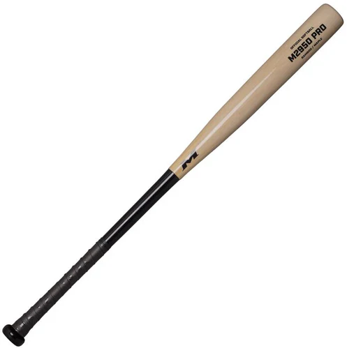 A photo of the Miken M2950 Pro Wood USSSA Slo-Pitch Bat (2022) in colour black and beige. 