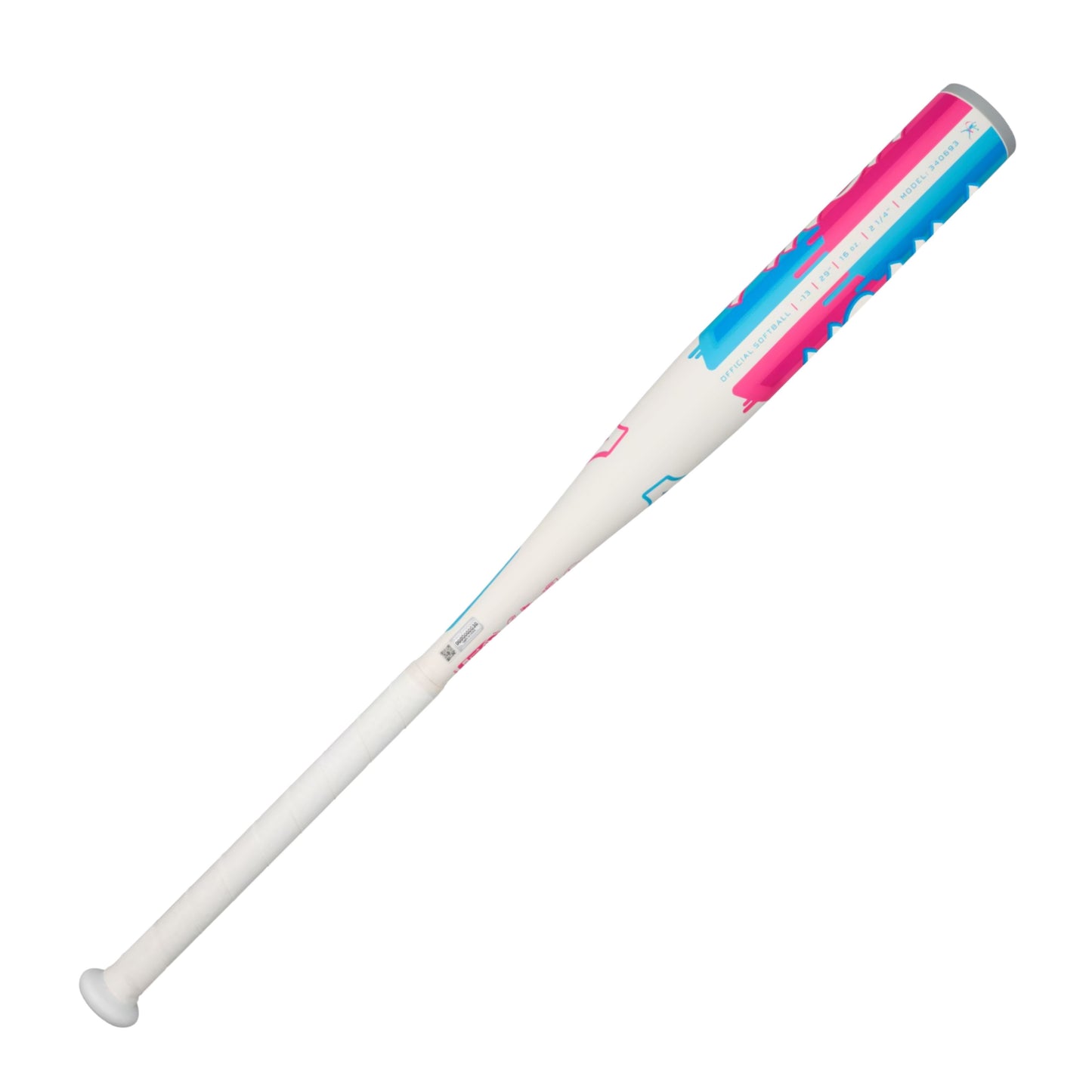 A photo of the Mizuno Finch 26 Fastpitch (-13) Baseball Bat in colour white, red and blue.