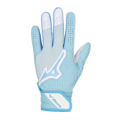 A photo of the Mizuno Finch Adult Softball Batting Glove in colour blue and white.