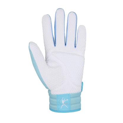A photo of the Mizuno Finch Adult Softball Batting Glove in colour blue and white.