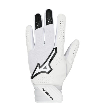 A photo of the Mizuno Finch Softball Youth Batting Gloves in colour white and black.