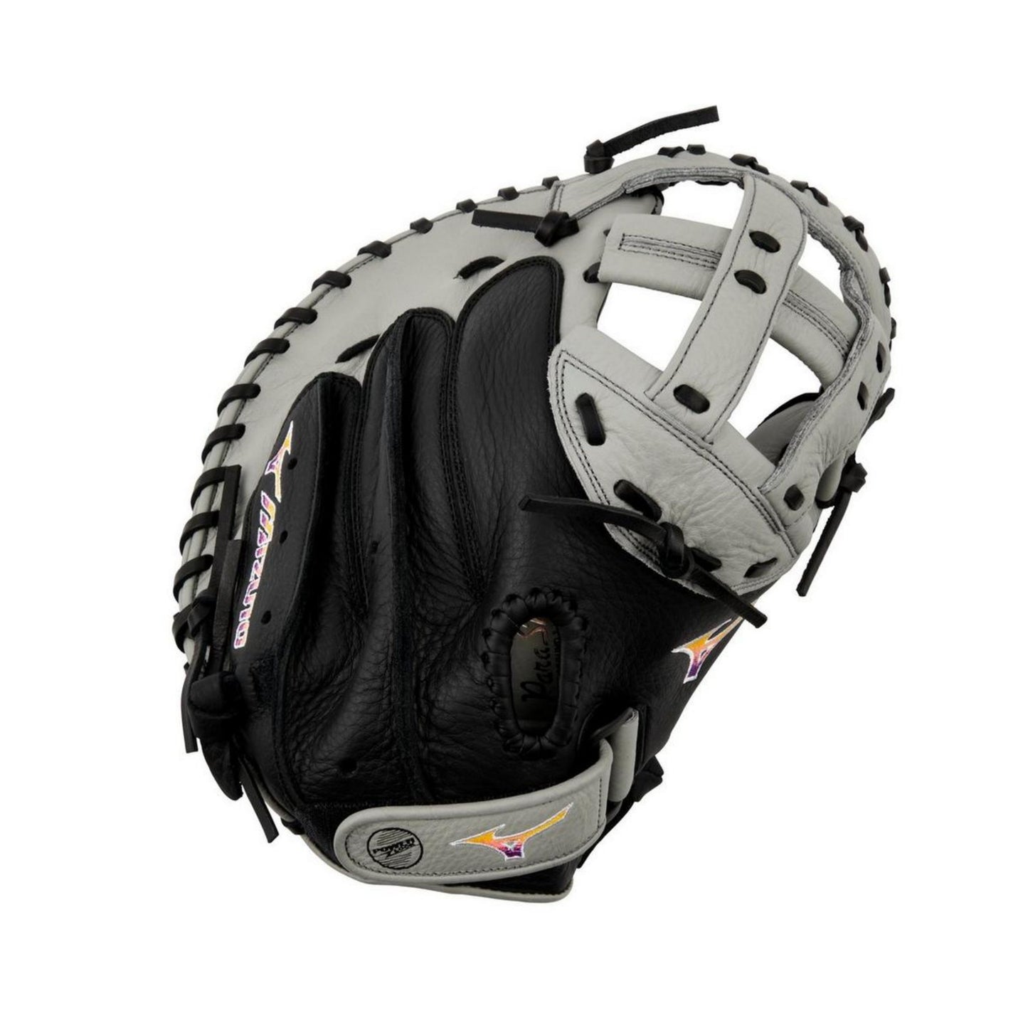 A photo of the Mizuno Franchise Series 34" Fastpitch Catchers Mitt in colour grey and black.