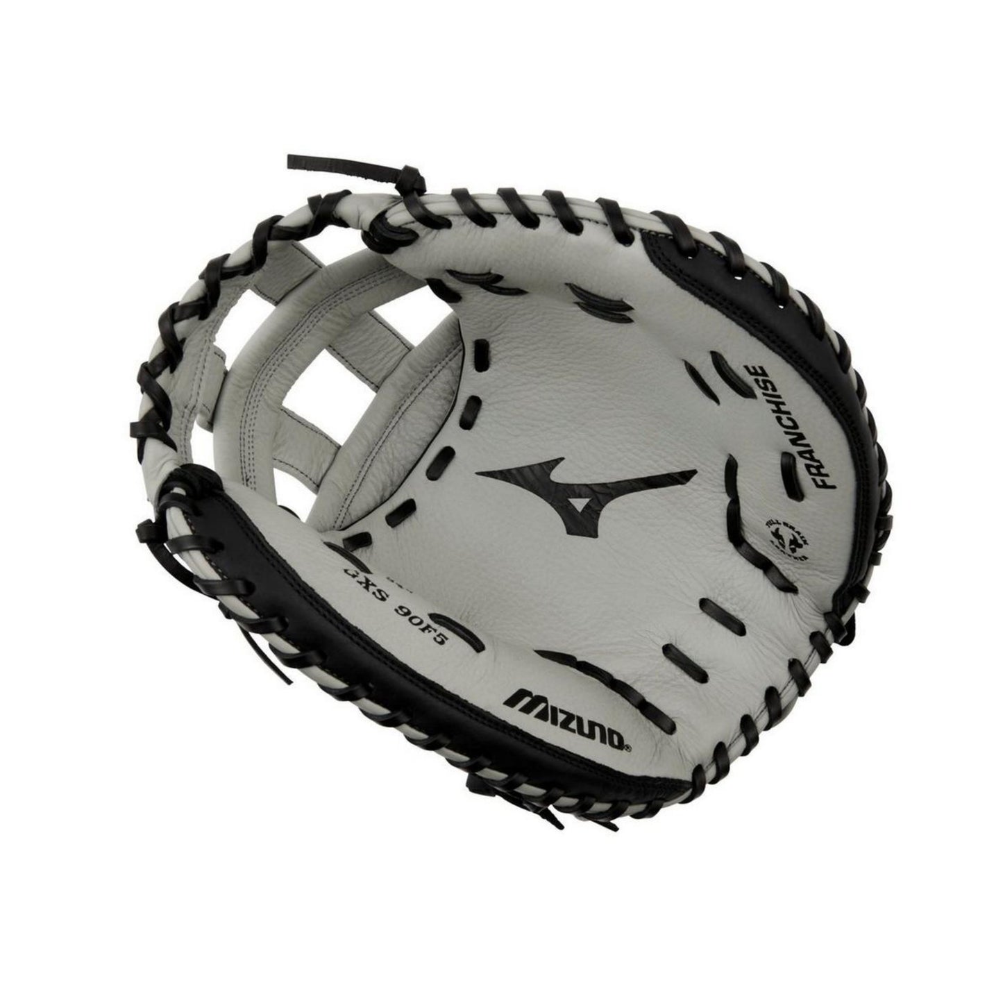 A photo of the Mizuno Franchise Series 34" Fastpitch Catchers Mitt in colour grey and black.