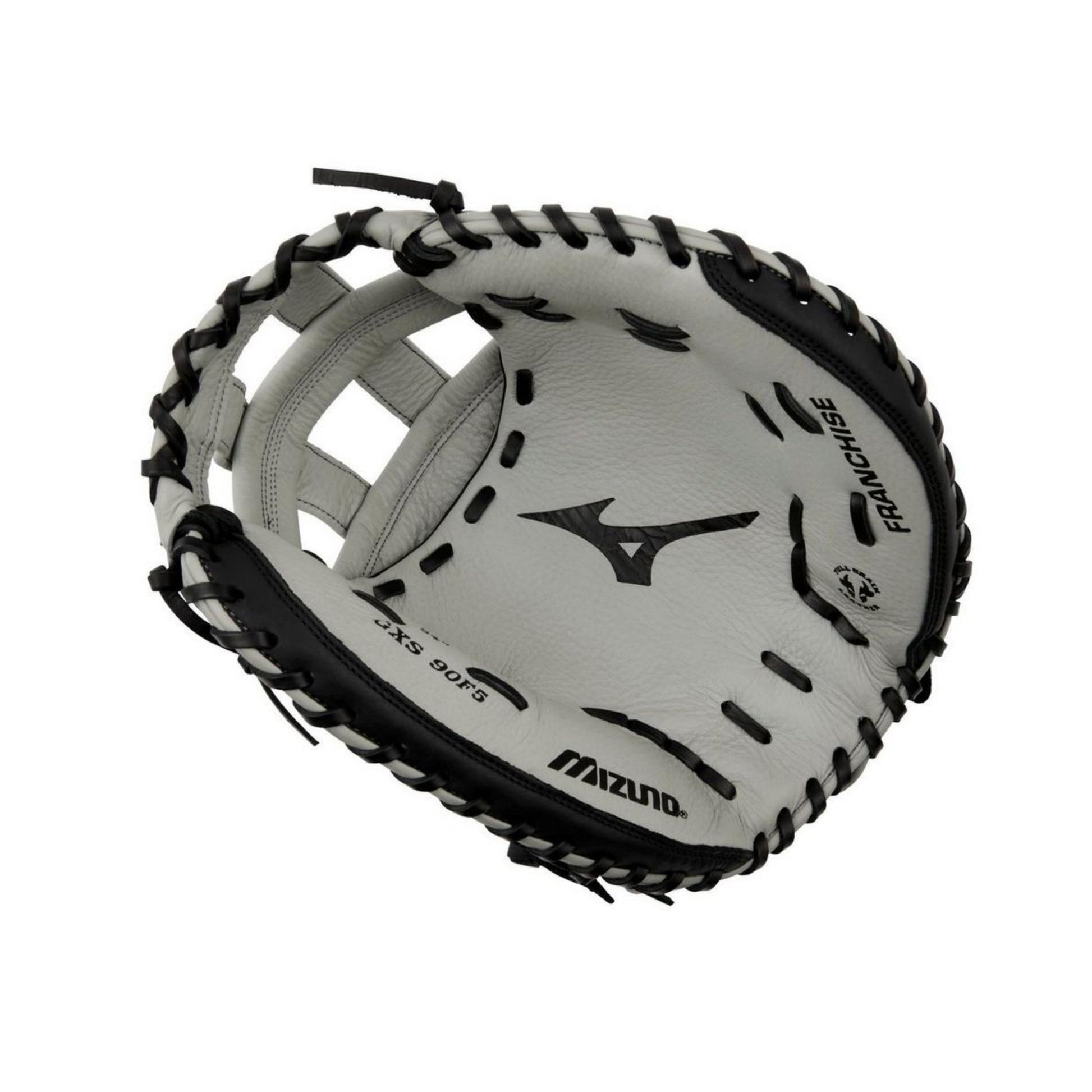 A photo of the Mizuno Franchise Series 34" Fastpitch Catchers Mitt in colour grey and black.