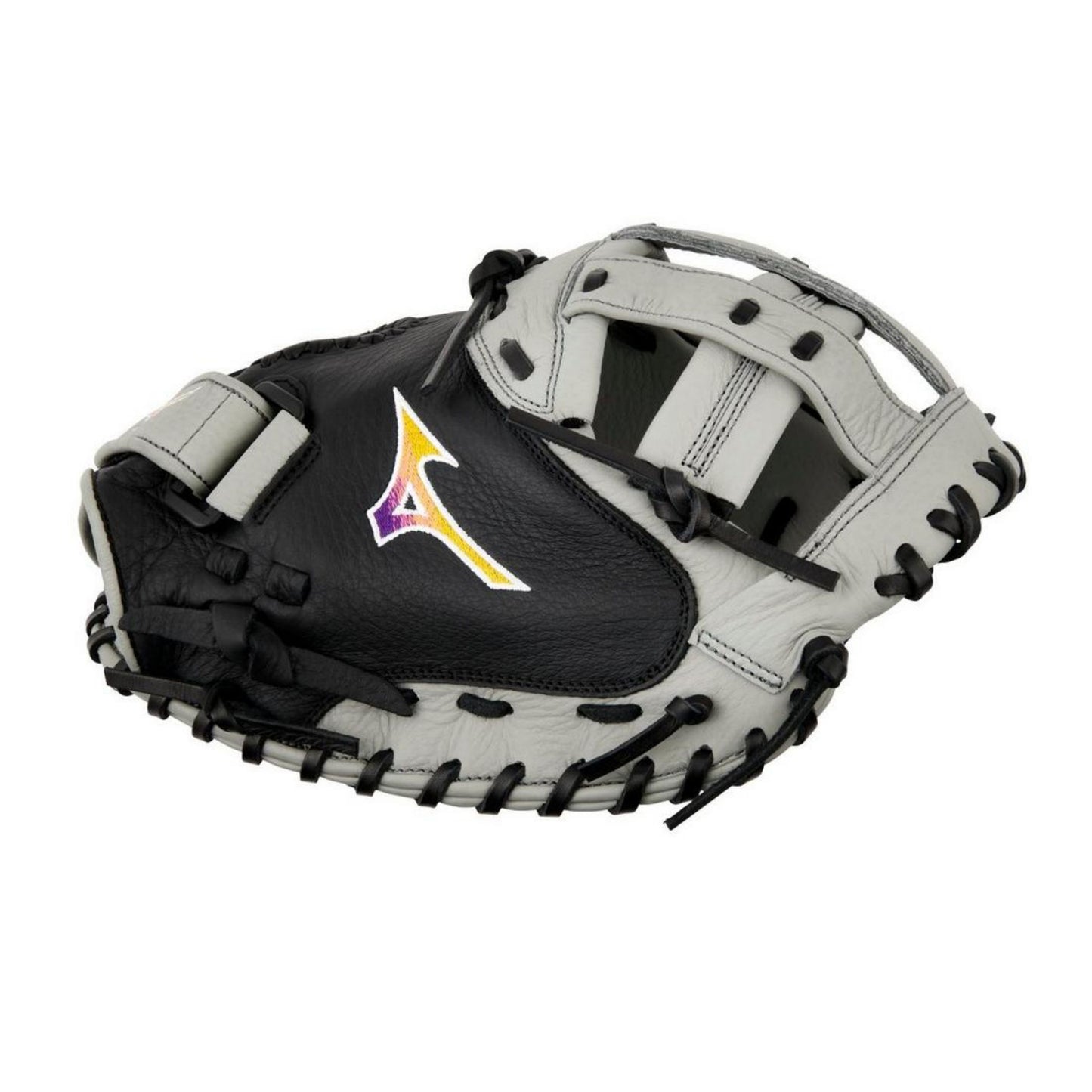 A photo of the Mizuno Franchise Series 34" Fastpitch Catchers Mitt in colour grey and black.
