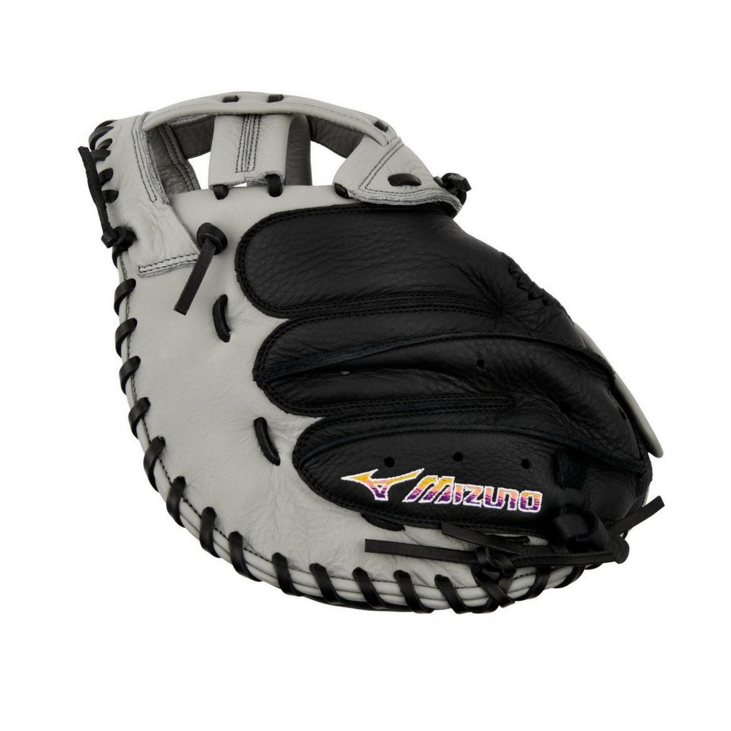 A photo of the Mizuno Franchise Series 34" Fastpitch Catchers Mitt in colour grey and black.