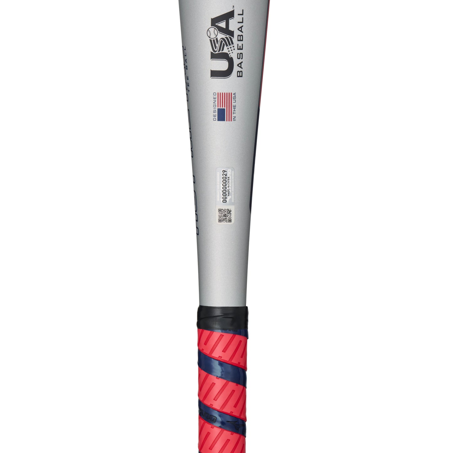 A photo of the Mizuno Hot Metal Big Barrel (-12) T-Ball Baseball Bat in colour grey, blue and red.