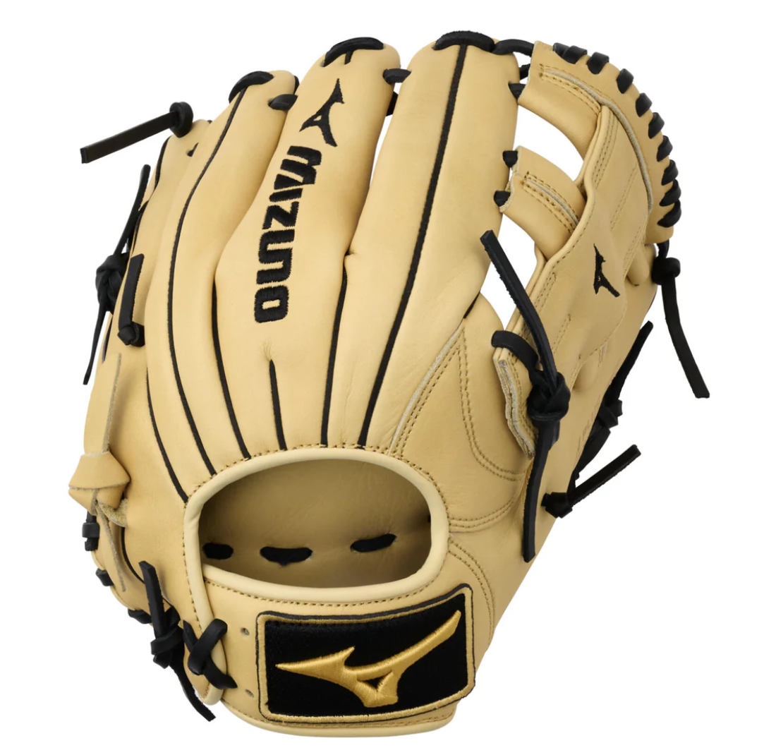 A photo of the Mizuno MVP Prime 11.5 Fielders Baseball Glove in colour tan and black.