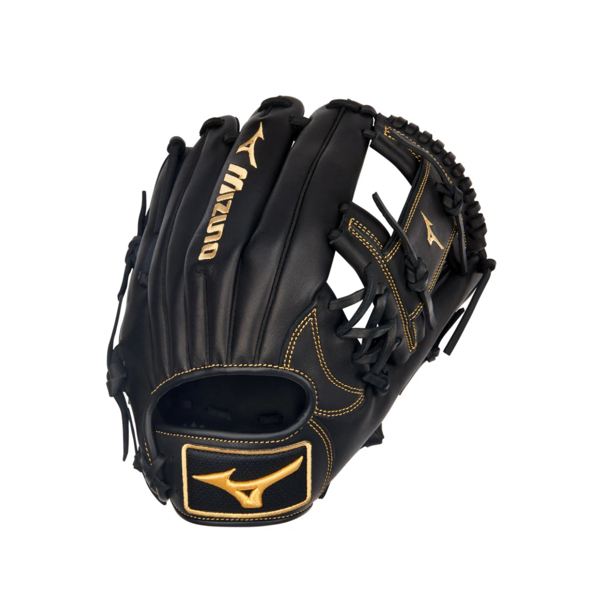 A photo of the Mizuno MVP Prime 11.5" Baseball Glove in colour black and gold.