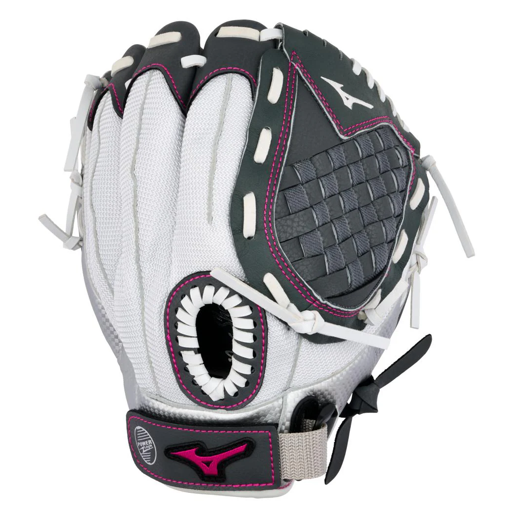 A photo of the Mizuno Prospect Finch Series 11 Youth Fastpitch Glove in colour white and black.