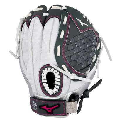 A photo of the Mizuno Prospect Finch Series 11 Youth Fastpitch Glove in colour white and black.