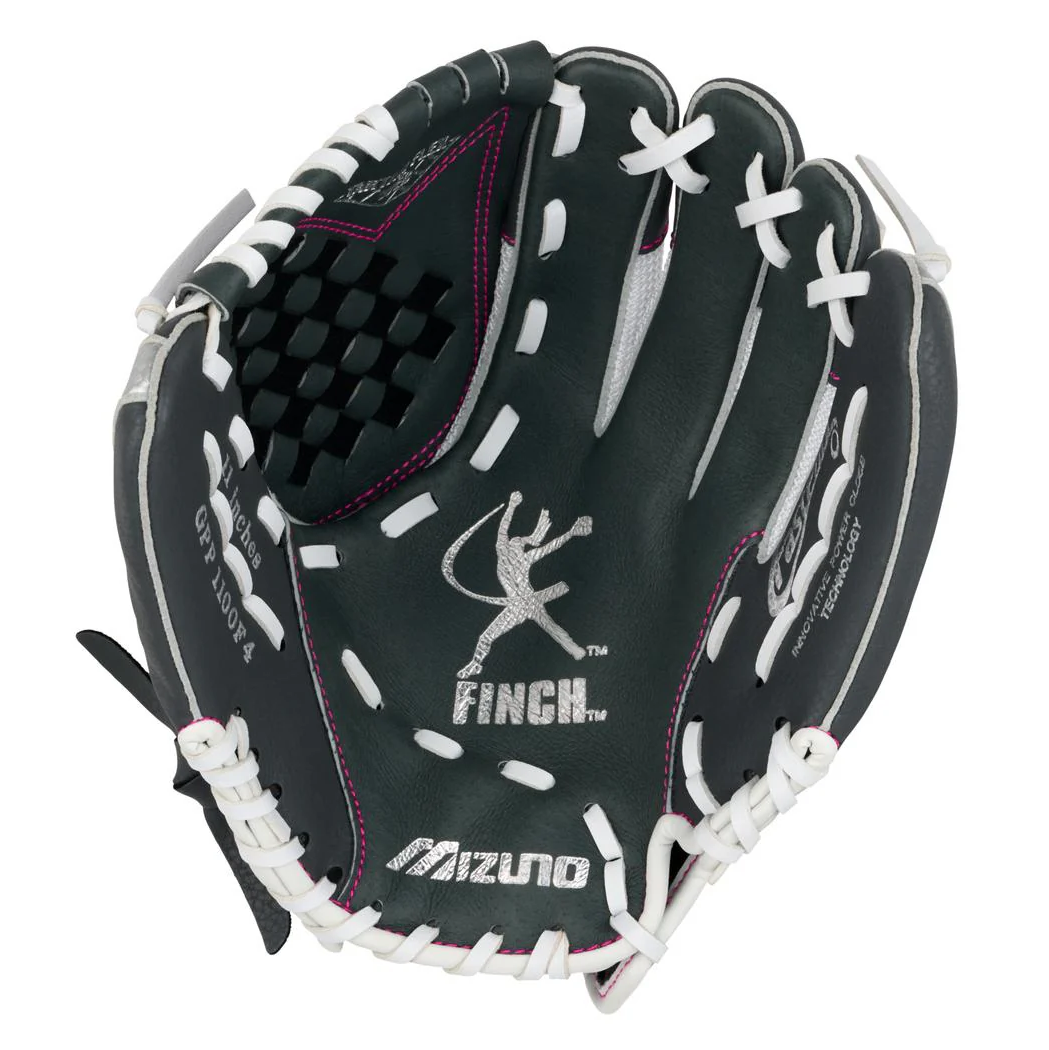 A photo of the Mizuno Prospect Finch Series 11 Youth Fastpitch Glove in colour white and black.