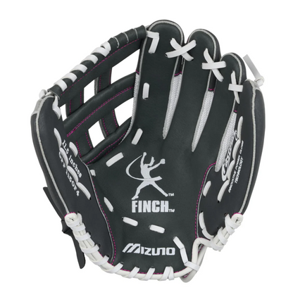 A photo of the Mizuno Prospect Finch Youth 11.5" Fastpitch Glove in colour white and black.