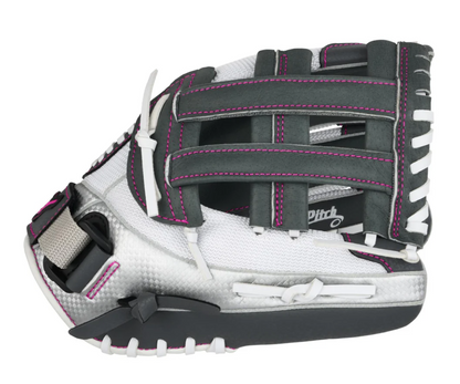 A photo of the Mizuno Prospect Finch Youth 11.5" Fastpitch Glove in colour white and black.