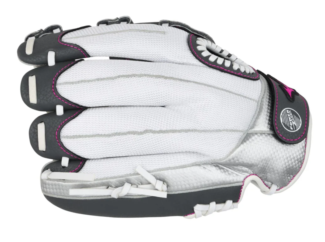 A photo of the Mizuno Prospect Finch Youth 11.5" Fastpitch Glove in colour white and black.