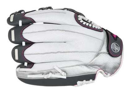 A photo of the Mizuno Prospect Finch Youth 11.5" Fastpitch Glove in colour white and black.