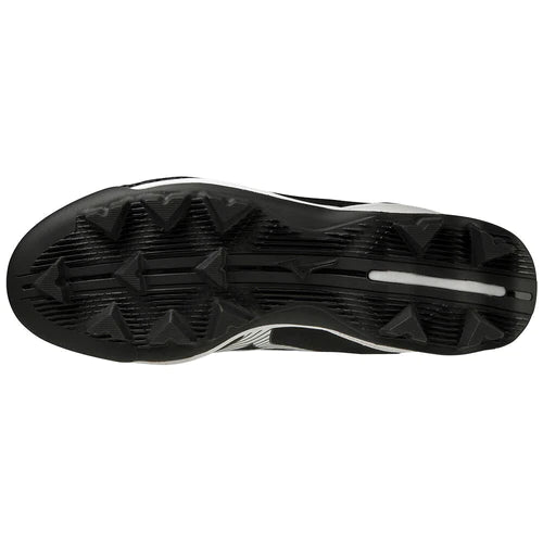 A photo of the Mizuno Wave LightRevo TPU Mid Men's Molded Baseball Cleats in colour black and white bottom sole view.