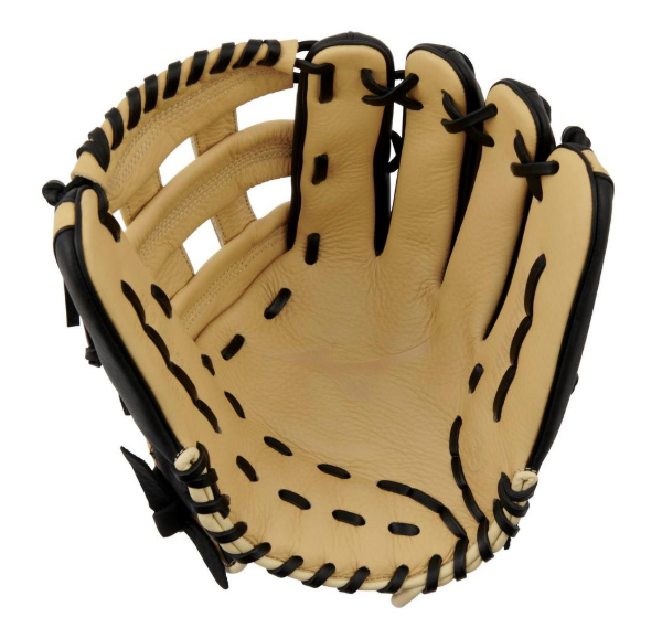 A photo of the Mizuno Franchise BB, Utility Baseball Glove, 12.5". Palm of the RHT glove in colours black and tan.