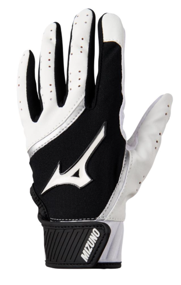 The Mizuno MVP Youth Tee Ball Batting Glove in colours white and black.