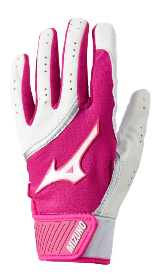 The Mizuno MVP Youth Tee Ball Batting Glove in colours white and pink.