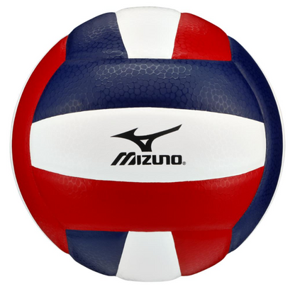 A photo of the Mizuno MZ5 Volleyball in colour patriot blue and red and white