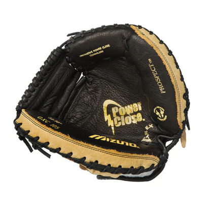 A photo of the 7
Mizuno Prospect Series 32.5" Youth Baseball Catcher's Mitt. Palm of the RG glove in tan and black.