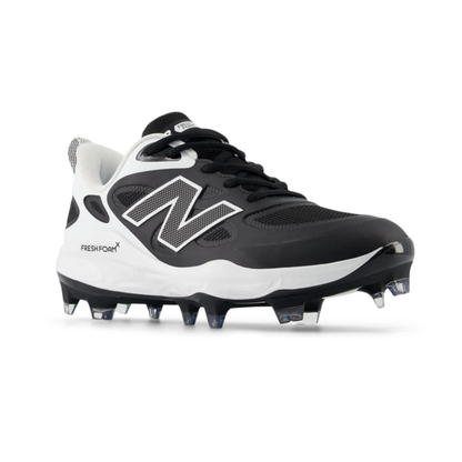A photo of the New Balance Fresh Foam Velo V4 Women's Molded Baseball Cleats in colour black and white.