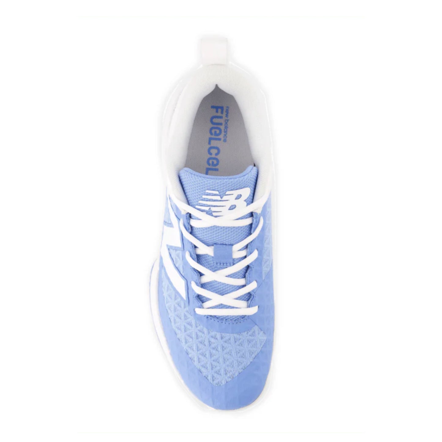A photo of the New Balance FuelCell 4040 v8 Turf-Trainer Baseball Cleats in colour carolina blue and white.