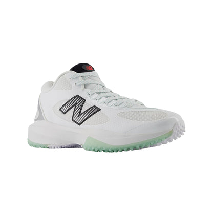 A photo of the New Balance Men's FreezeLX V5 Turf Lacrosse Cleats in colour white, black and green.