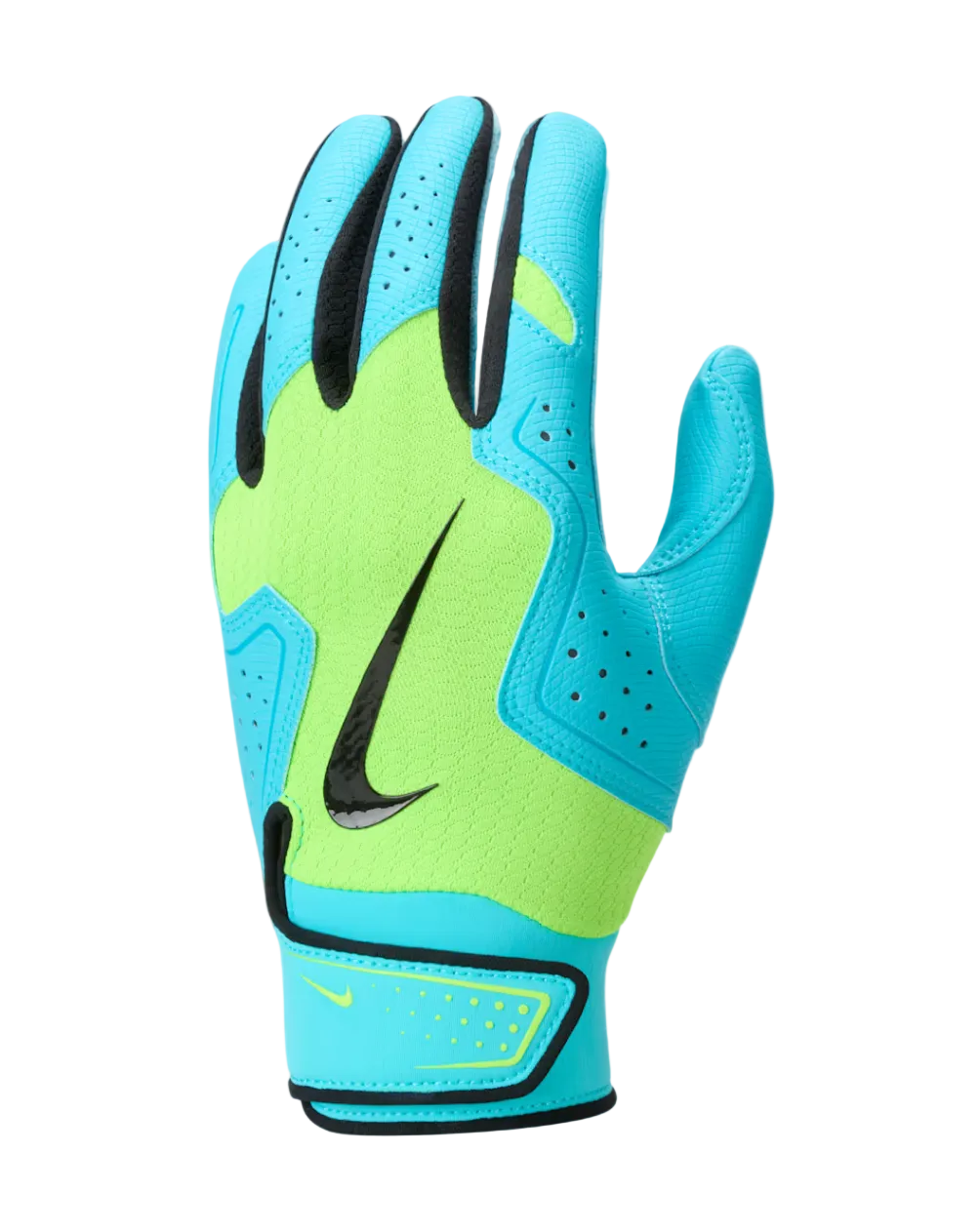 A photo of the Nike Alpha 2.0 Kids' Baseball Batting Glove in colour blue and green.