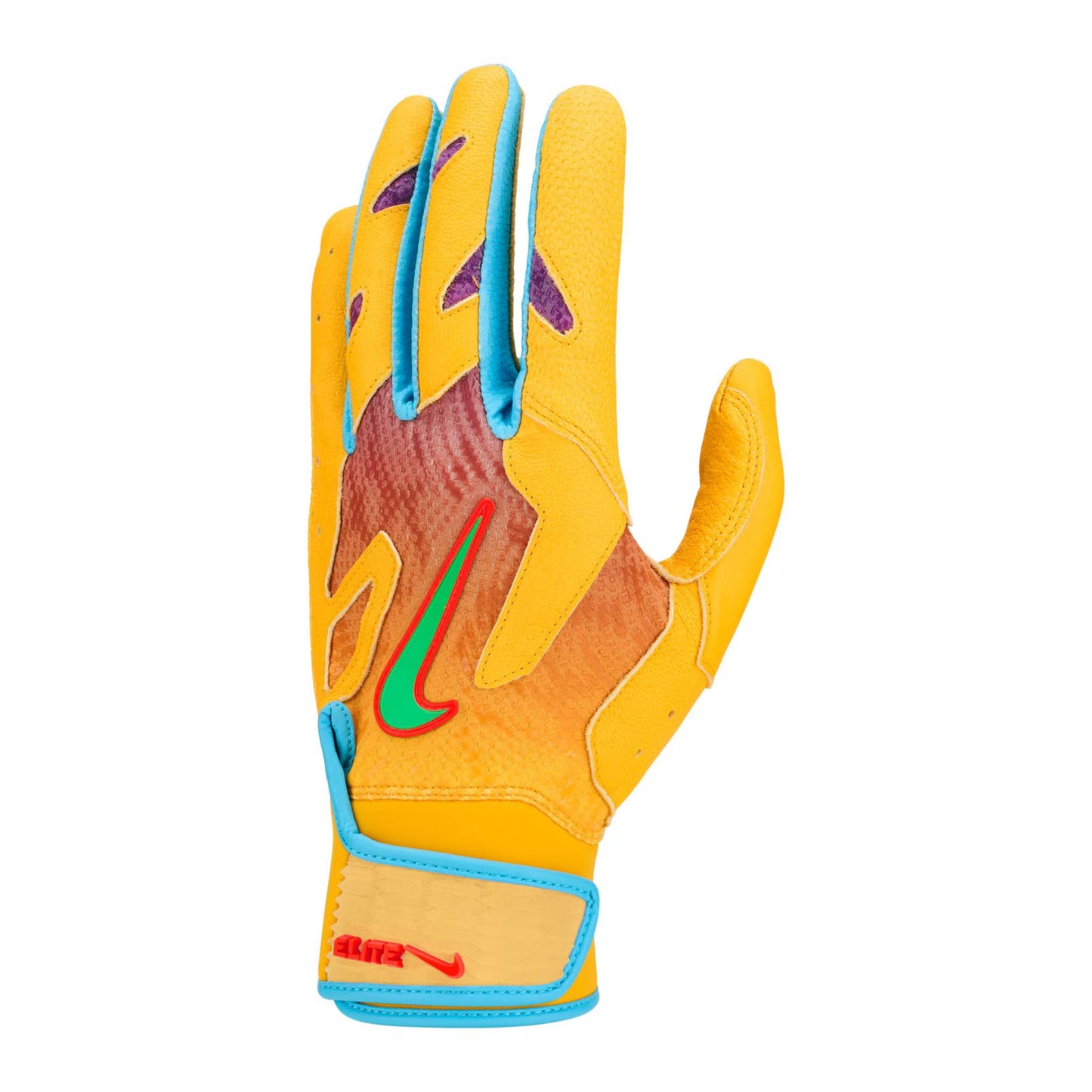A photo of the Nike Alpha Elite 2.0 Acuna Batting Gloves in colour orange and teal.