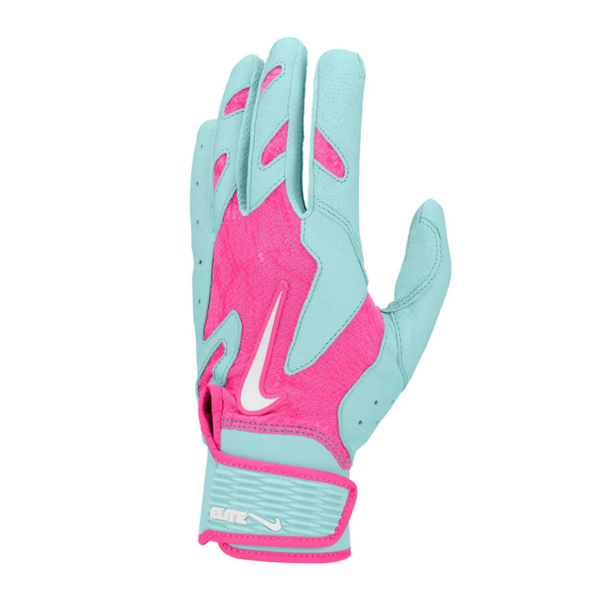 A photo of the Nike Alpha Elite 2.0 Batting Gloves in colour blue and pink