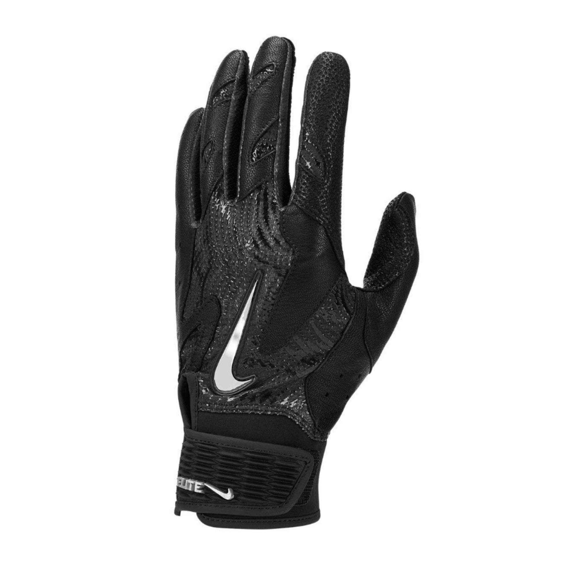 A photo of the Nike Alpha Elite 2.0 Batting Gloves in colour black and silver.