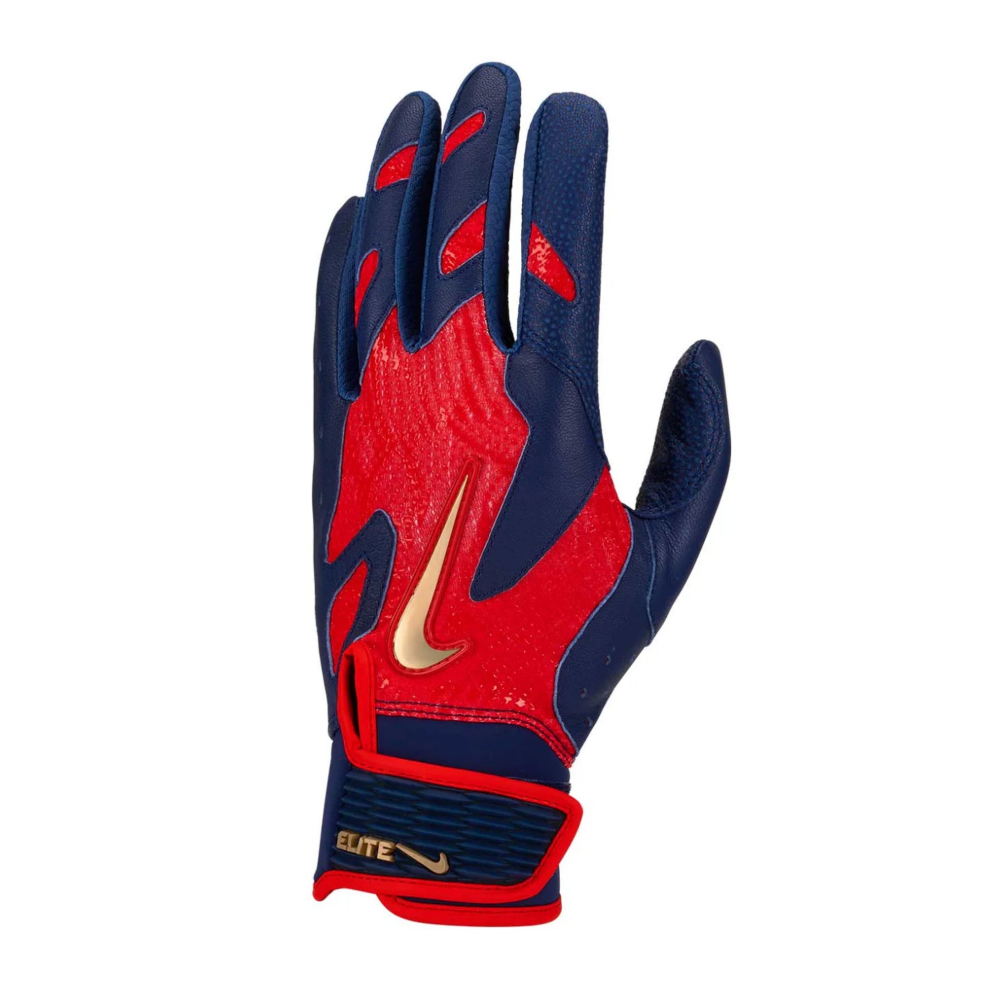 A photo of the Nike Alpha Elite 2.0 Batting Gloves in colour blue and red