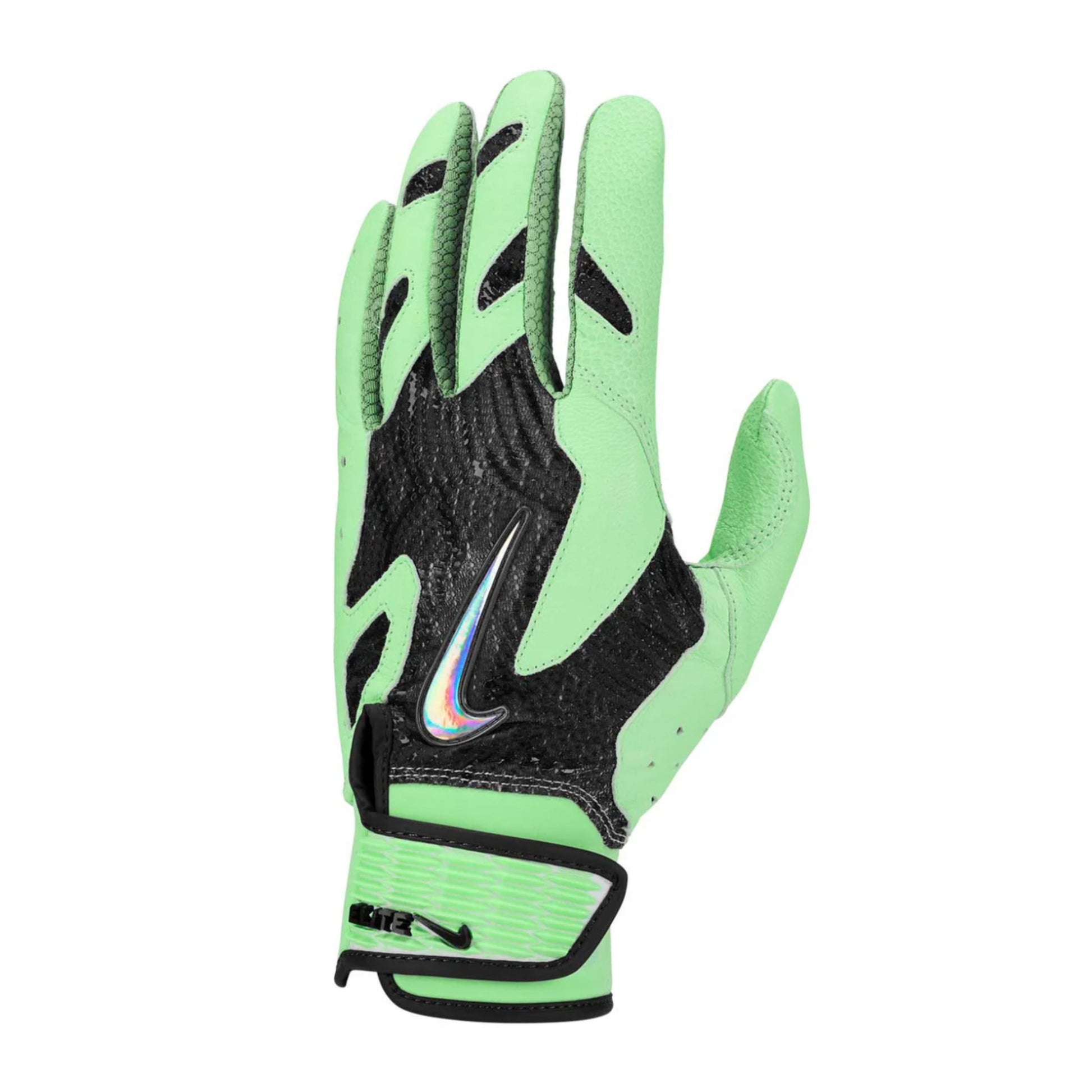 A photo of the Nike Alpha Elite 2.0 Batting Gloves in colour green and black.