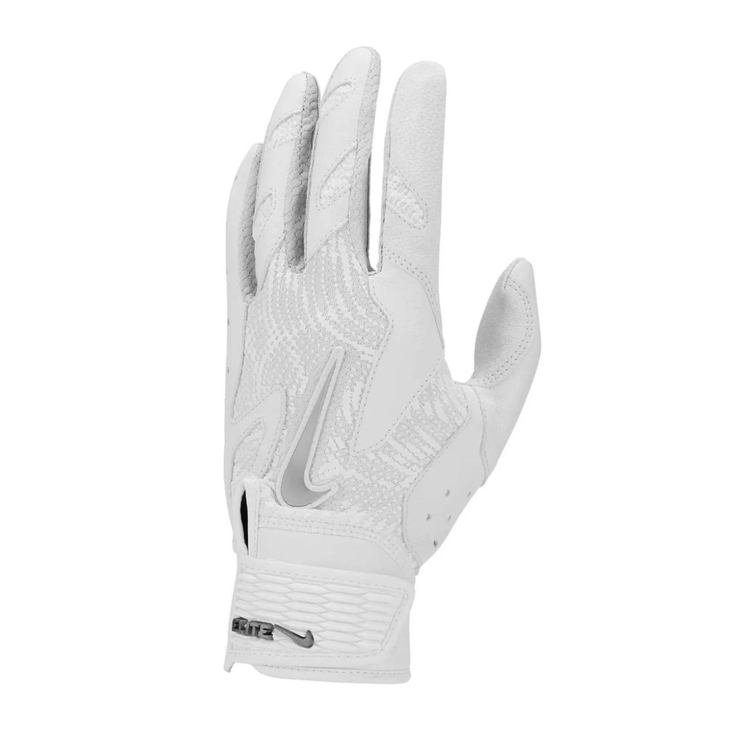 A photo of the Nike Alpha Elite 2.0 Batting Gloves in colour white and silver.