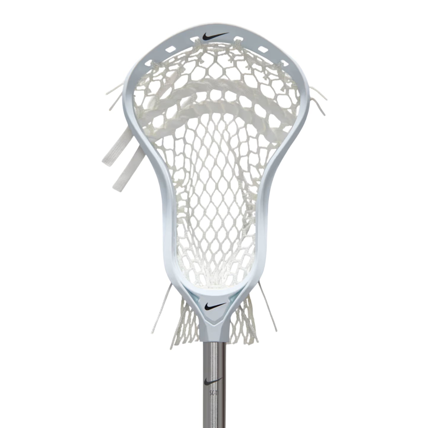 A photo of the Nike L4 A/M Men's Complete Lacrosse Stick in colour platinum and white.