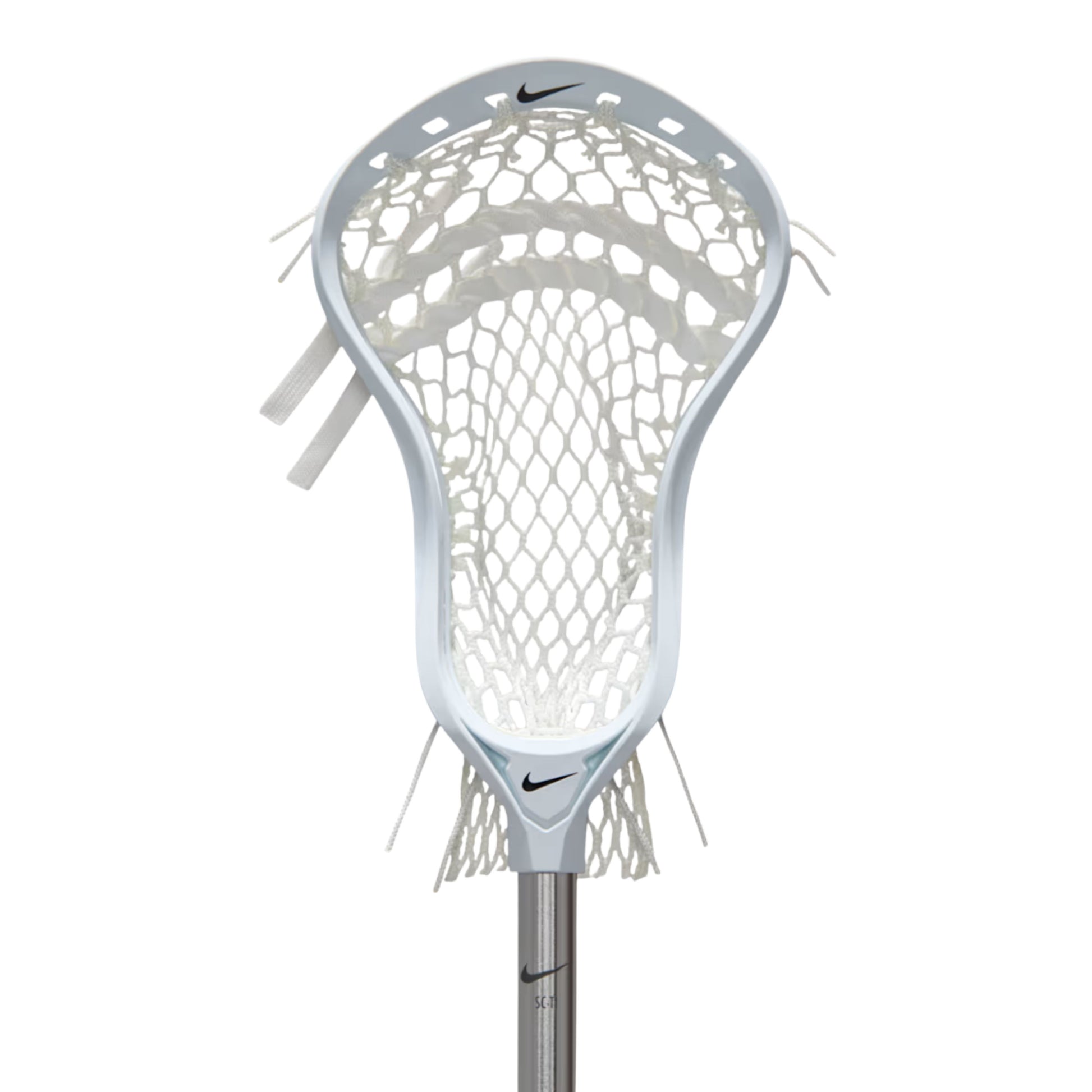 A photo of the Nike L4 A/M Men's Complete Lacrosse Stick in colour platinum and white.