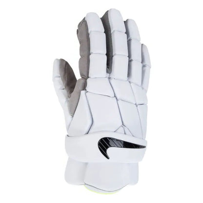 A photo of the Nike Senior Vapor Select 2 Lacrosse Glove in colour white with a black Nike check.