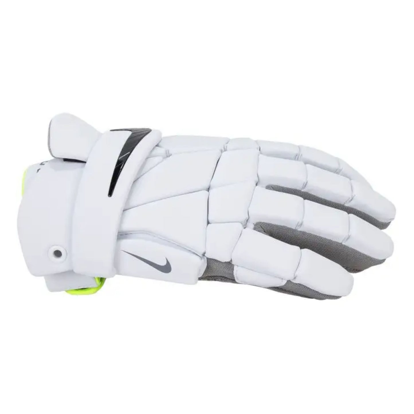 A photo of the Nike Senior Vapor Select 2 Lacrosse Glove in colour white with a black Nike check.