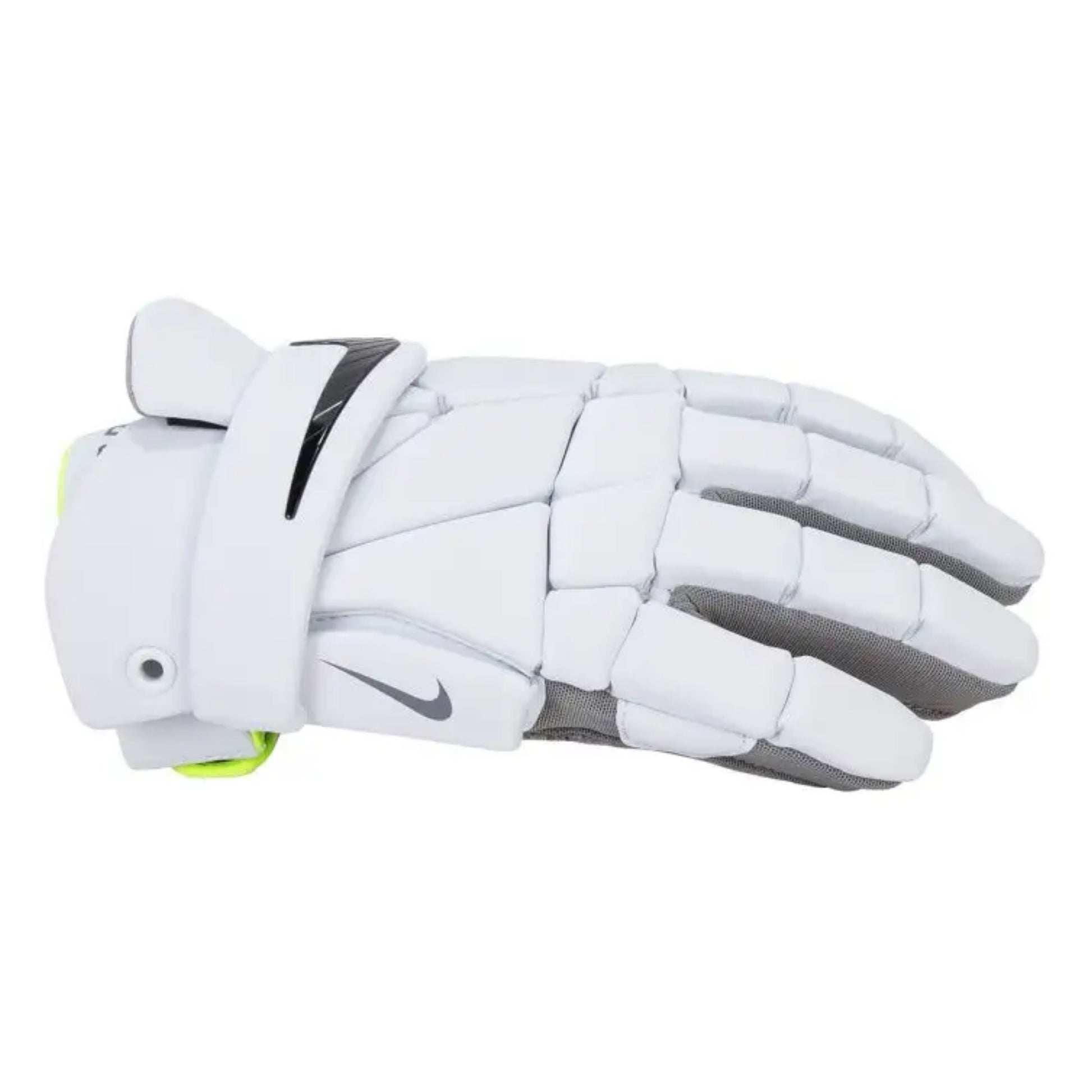 A photo of the Nike Senior Vapor Select 2 Lacrosse Glove in colour white with a black Nike check.