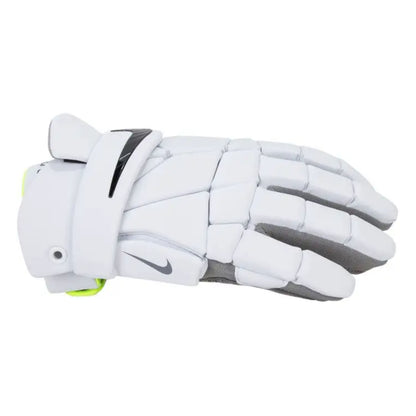 A photo of the Nike Senior Vapor Select 2 Lacrosse Glove in colour white with a black Nike check.