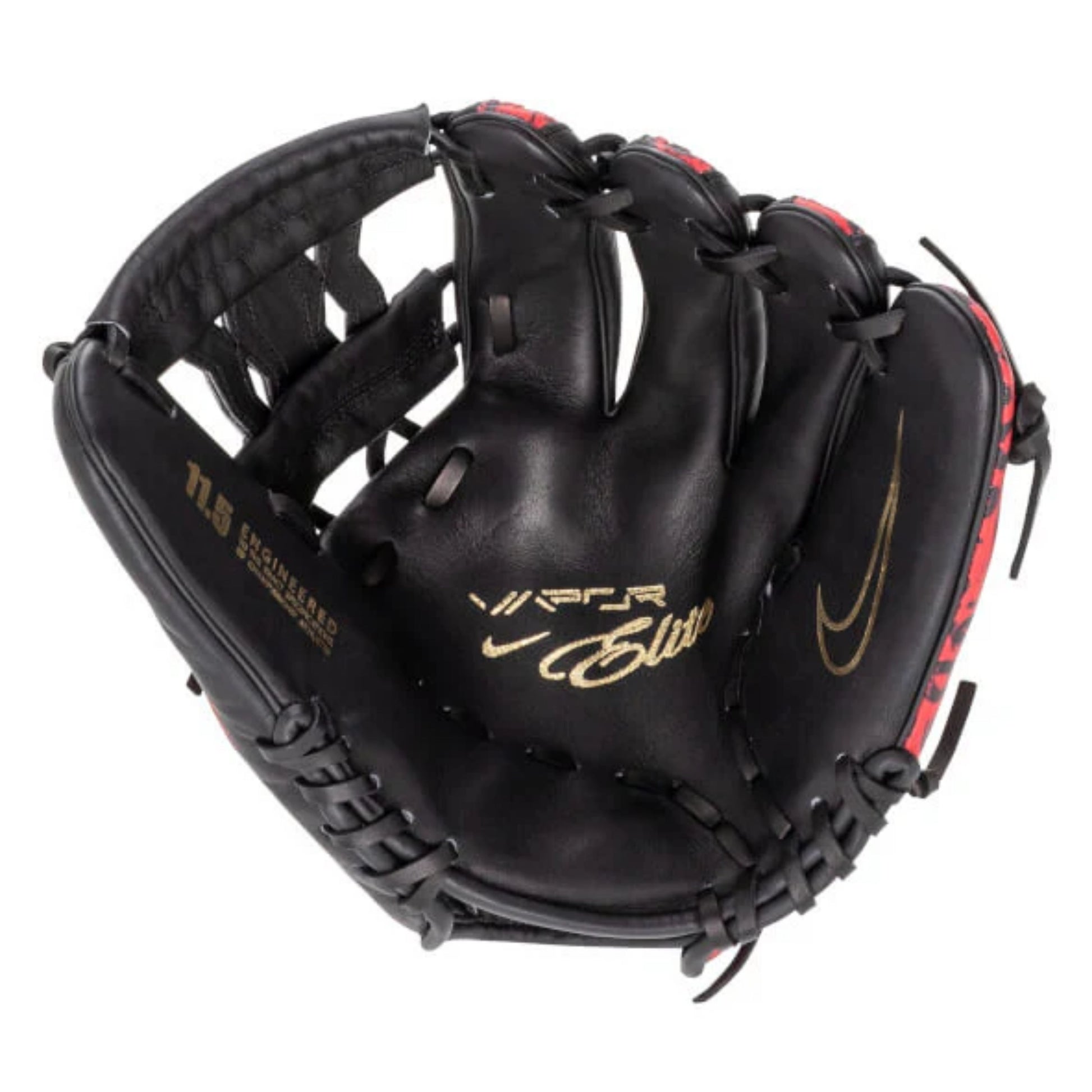 A photo of the Nike Vapor Elite 11.5" Baseball Glove in colour black and red.