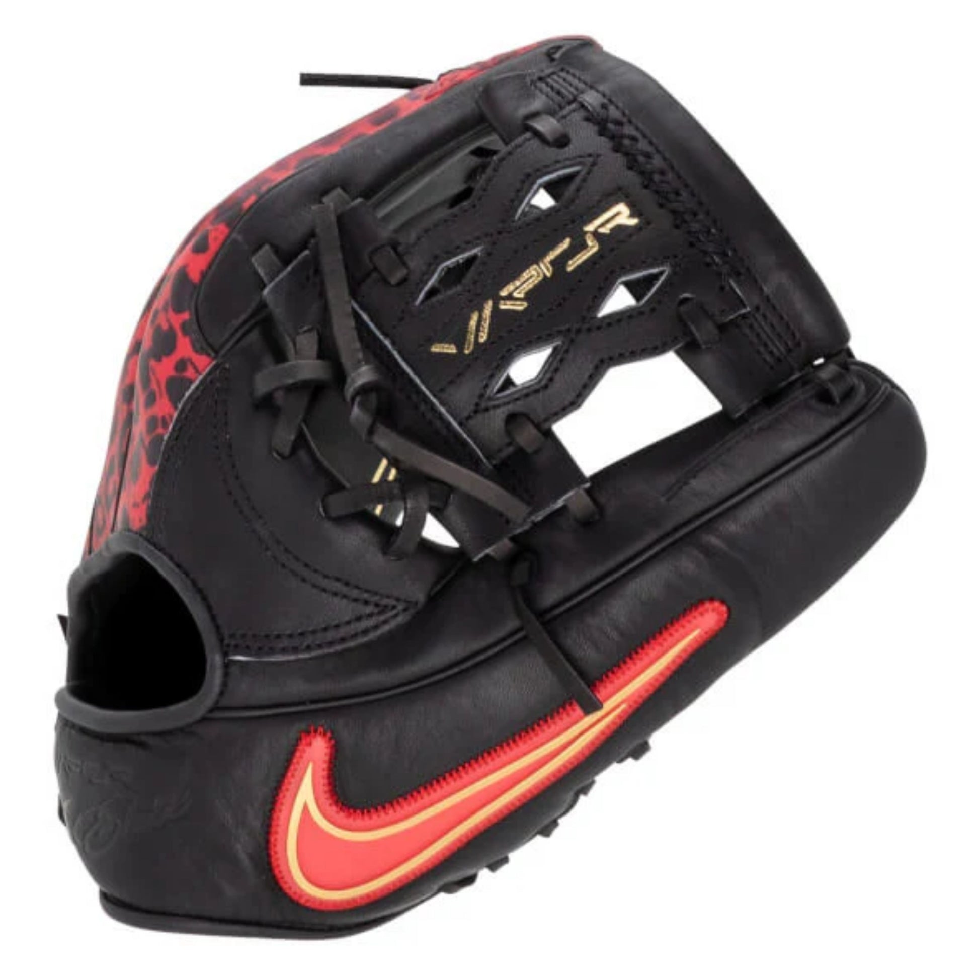 A photo of the Nike Vapor Elite 11.5" Baseball Glove in colour black and red.