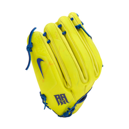 A photo of the Nike Vapor Elite Acuna H-web 12.75" Adult Baseball Gloves in colour yellow and blue.