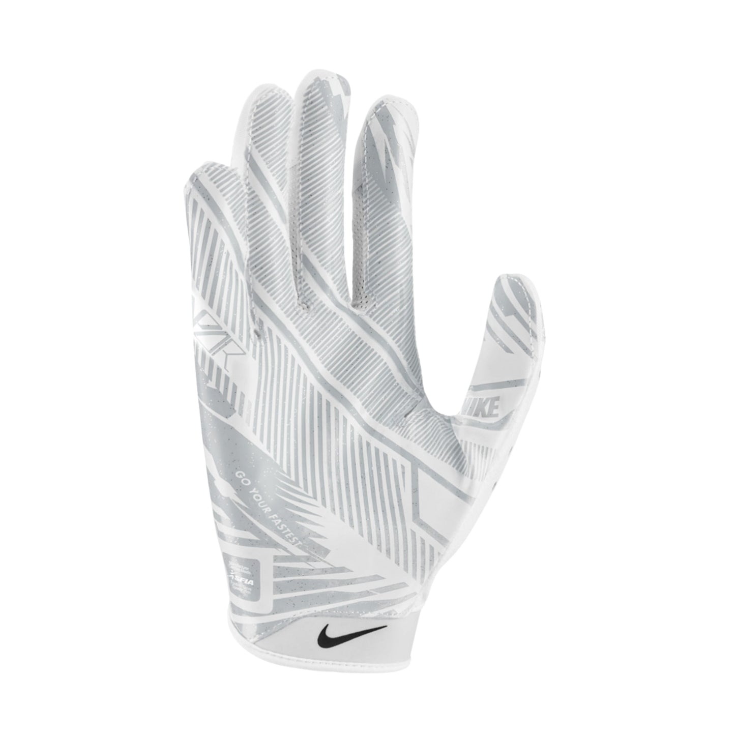 A photo of the Nike Vapor Jet 9.0 Energy Series Football Gloves in colour white and platinum.