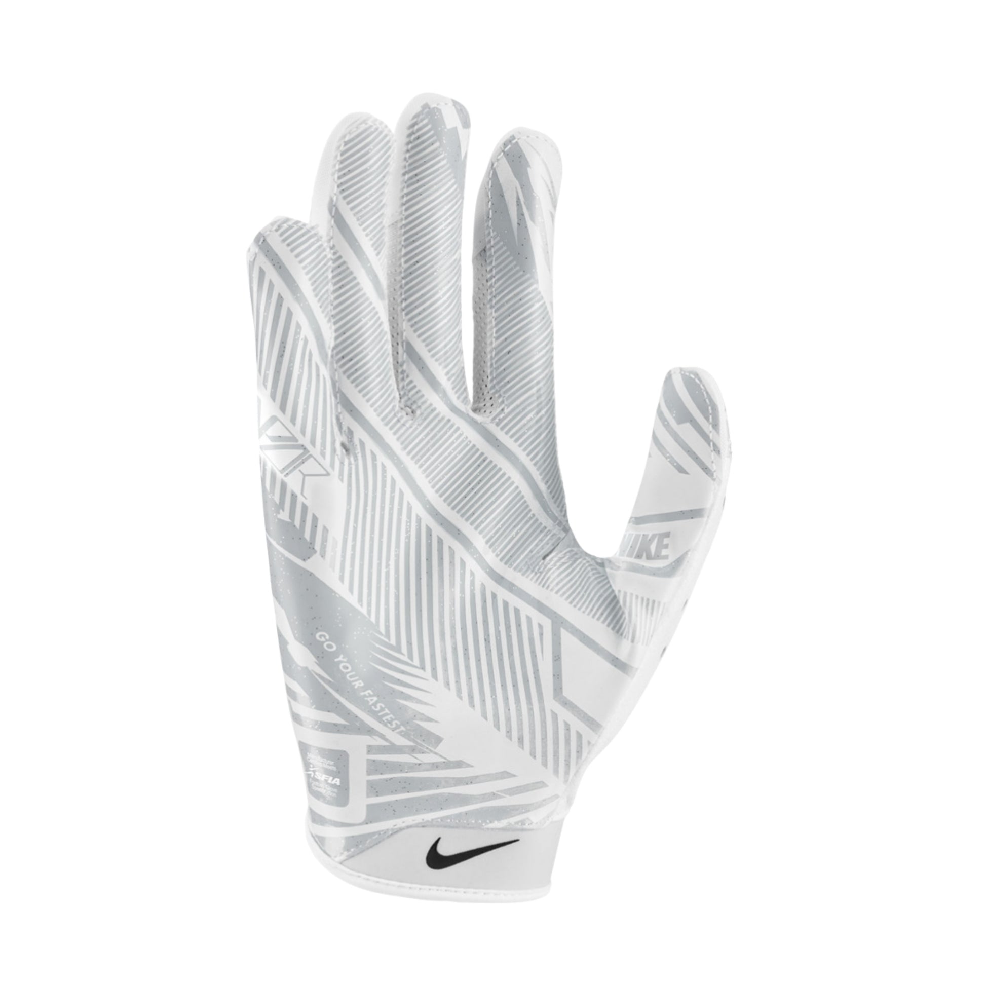 A photo of the Nike Vapor Jet 9.0 Energy Series Football Gloves in colour white and platinum.