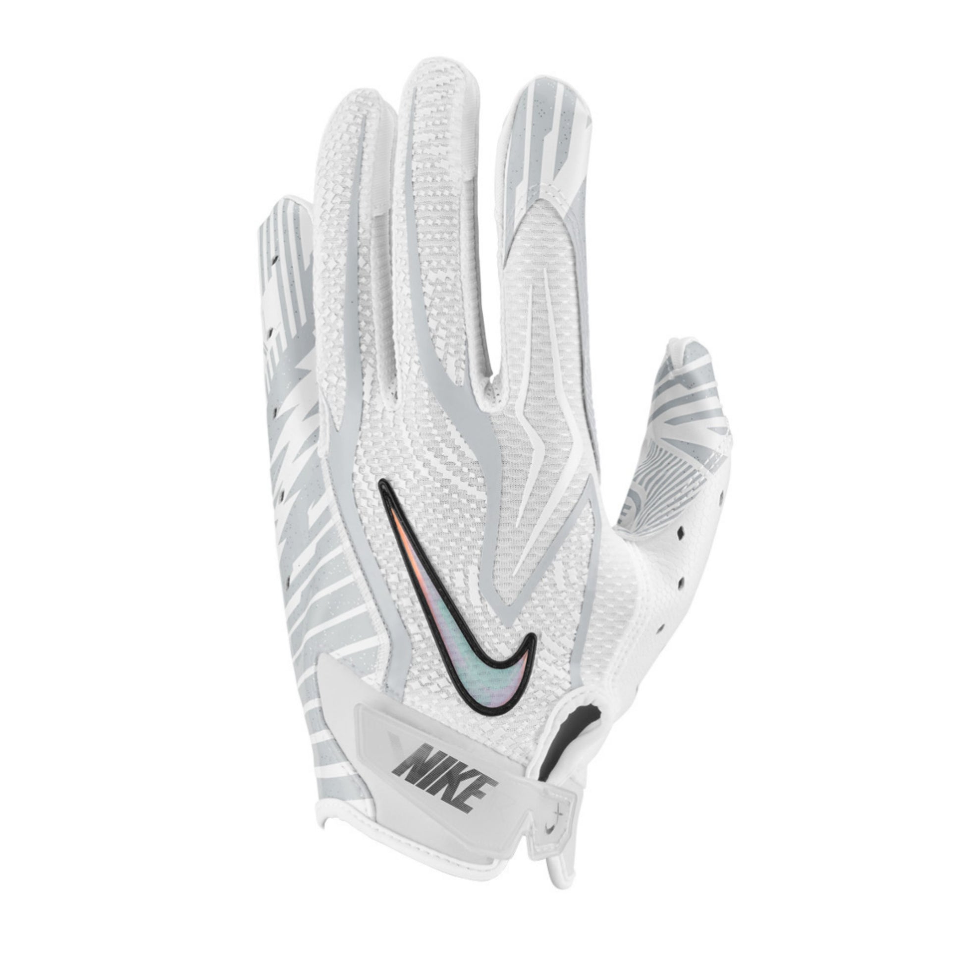A photo of the Nike Vapor Jet 9.0 Energy Series Football Gloves in colour white and platinum.