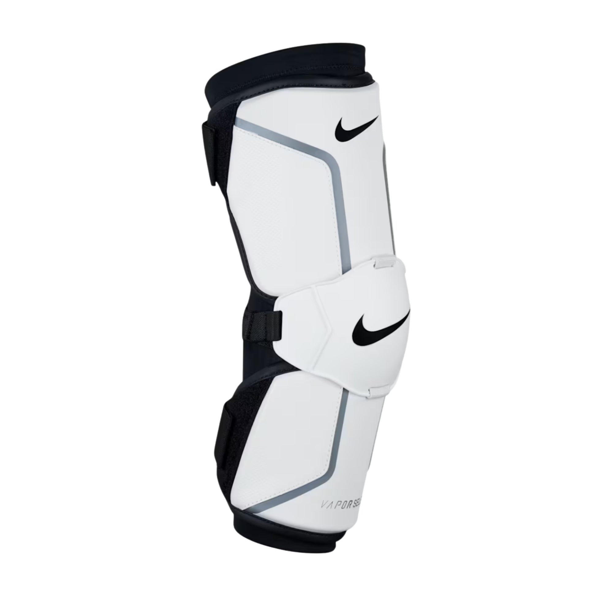 A photo of the Nike Vapor Select 2.0 Men's Lacrosse Arm Guards in colour white and black.