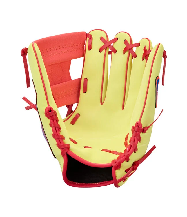 A photo of the Nike Vapor Acuna FM Youth Baseball Glove in colour yellow and red.